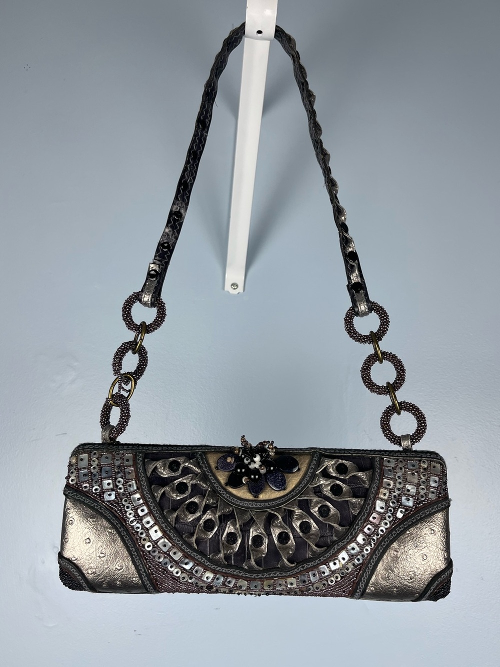 Mary Frances beaded embellished leather clutch bag *read description*